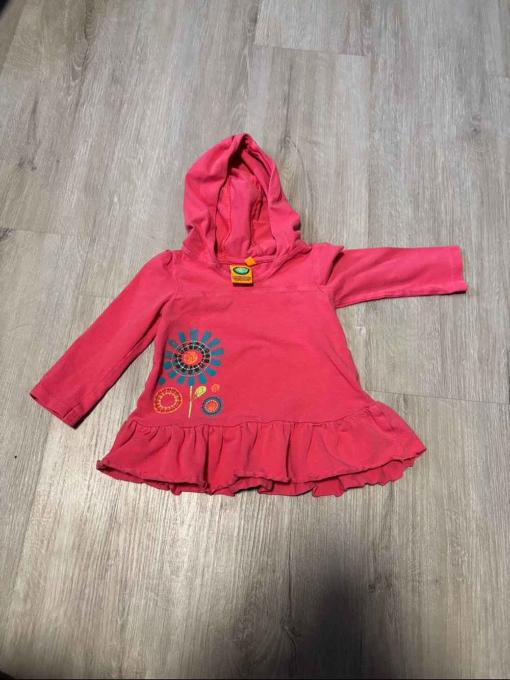 Girls Pink Hooded‎ Ruffle Sweatshirt with Floral Applique